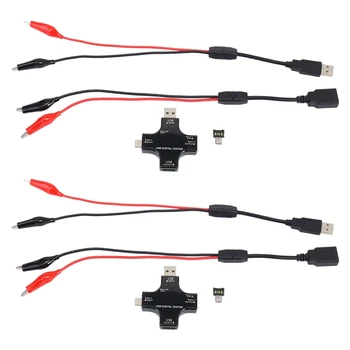 2X USB C тестер, 2 в 1 Тип C USB тестер Цветной экран IPS Цифровой мультиметр, напряжение, ток, мощность, сопротивление