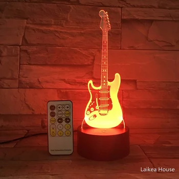 3D Гитара Форма Красочный Ночник Пульт Дистанционного Управления 7 Цветов Изменение Led USB Ночное Освещение Сенсорный Переключатель Управления Внутренняя Лампа Украшения