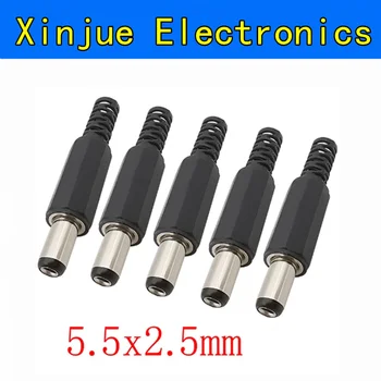 5/10 pces tomada masculina 5.5mm x 2.5mm jack adaptador dc plugues tipo conector de solda 5.5*2.5mm para projetos eletrônicos de