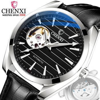 CHENXI Новые роскошные Мужские автоматические механические часы, модные кожаные часы, лидирующий бренд, Бизнес-Турбийон, водонепроницаемые наручные часы