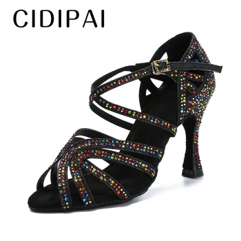 CIDIPAI/ Женские туфли для латиноамериканских танцев со стразами на мягкой подошве, женские босоножки для бальных танцев, свадебные туфли для женщин
