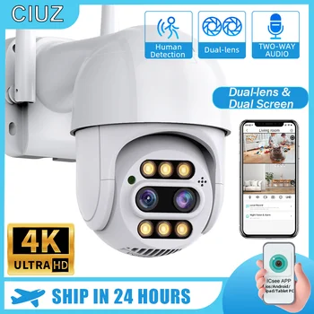 CUIZ Двухобъективная 8-кратная камера с зумом 4K 8MP PTZ IP WiFi камера AI Слежение за человеком Наружное видеонаблюдение Домашняя камера видеонаблюдения
