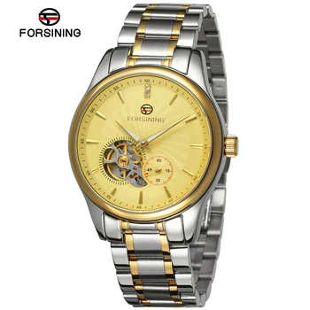 Forsining Лидирующий бренд, высококачественные автоматические механические часы с серебряной шкалой, полностью стальной ремешок, женские наручные часы класса люкс из золота