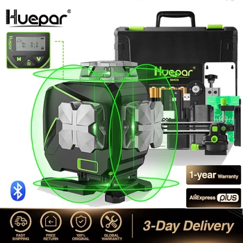 Huepar S04CG 16 линий 4D Перекрестный Лазерный уровень Функции Bluetooth и дистанционного управления Зеленые Линии Луча С Жестким Чехлом Для переноски