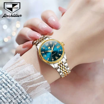JSDUN Новые Автоматические механические часы для женщин с сапфировым зеркалом, бриллиантовым циферблатом, сверкающие Элегантные модные женские наручные часы