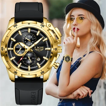 LIGE 2023 Новые силиконовые часы для женщин, модные водонепроницаемые спортивные кварцевые часы с хронографом, женские часы лучшего бренда Класса Люкс, Женские часы