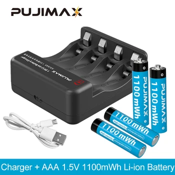 PUJIMAX aaa 1,5 В Литиевая аккумуляторная батарея Большой емкости 1100 МВтч + Литиевое зарядное устройство для игрушек-Будильников