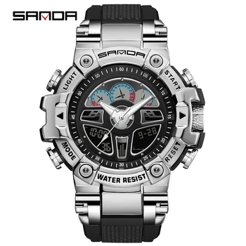 SANDA Цифровые Мужские Военные часы 50 м Водонепроницаемые часы СВЕТОДИОДНЫЕ Кварцевые Спортивные часы Многофункциональные Мужские часы Relogio Masculino 3156