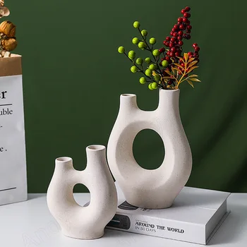 Vas Keramik Eropa Manual Buram Dekoratif Vas Bunga Kantor Seni Modern Ruang Tamu Ornamen Desktop Dekorasi Rumah