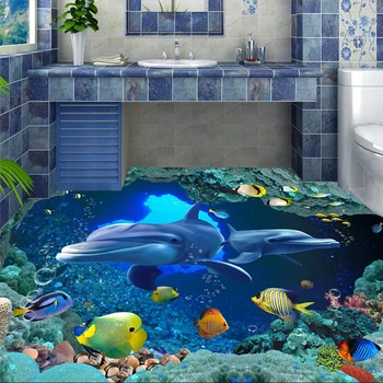 wellyu Пользовательские большие фрески дельфин кит океан самоклеящиеся 3D обои для пола обои для спальни 3d водонепроницаемый пол