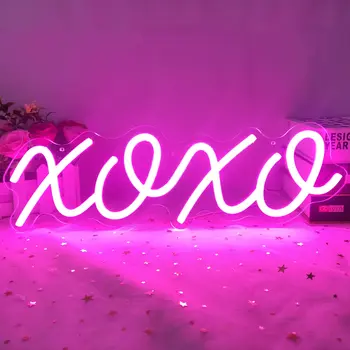 XOXO Неоновая вывеска Розовая Неоновая вывеска для декора стен Ручной работы XOXO Светодиодные вывески для спальни Подарок для девочек Эстетичная гостиная