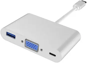 Адаптер USB C к VGA, Концентратор Type C PD Thunderbolt с 3 портами для iPad Pro, MacBook Pro, Retina, Air и т.д. Для подключения к VGA-монитору, проектору и многому другому