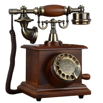 Антикварный телефон, деревянный проводной Винтажный телефон, Декоративный стационарный Классический поворотный циферблат с подвесной гарнитурой для домашнего отеля