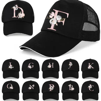 Бейсболки, мужские бейсболки, хип-хоп шляпы, Нашивка с розовым цветком и буквенным принтом, Уличная одежда, кепки для дальнобойщиков, Женская дышащая сетка