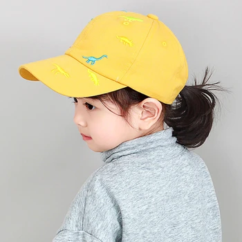 Бейсболки с вышивкой Для маленьких мальчиков и девочек, шапки с рисунком динозавра, хлопковые удобные кепки с длинными полями для детей 2-8 лет