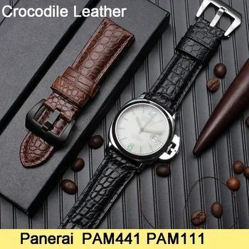 Большой Ремешок Для Часов Из Крокодиловой Кожи Panerai PAM111 PAM441 PAM00753 Ремешок Для Часов Из натуральной Кожи 22 мм 24 мм 26 мм Коричневый Браслет