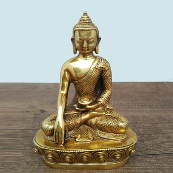 Буддийские принадлежности ХОРОШИЙ ДОМАШНИЙ ОФИС АВТОМОБИЛЬНЫЙ МАГАЗИН поклонение статуе будды Буддизм всемогущий будда Шакьямуни медная статуя Будды