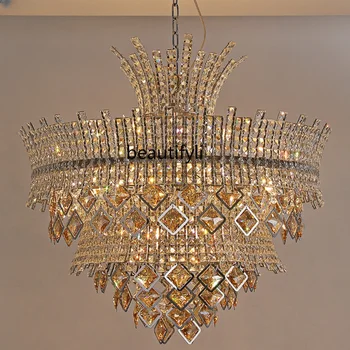 Двухуровневая люстра для гостиной yj Villa K9 Crystal Crown Роскошный лестничный светильник
