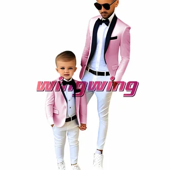 Детский Свадебный костюм, куртка, Брюки, 2 предмета, Розовая куртка с воротником-шалью, Блейзер для мальчиков, Одежда для отца, Праздничное платье на заказ