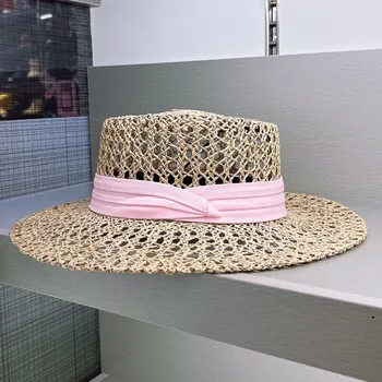 Дизайнерские Соломенные Шляпы Канотье, Лента, Морская Трава, Солнцезащитная Шляпа, Дышащая Пляжная шляпа с вырезами, Тонкая Тесьма UPF50 +, шляпа для женщин
