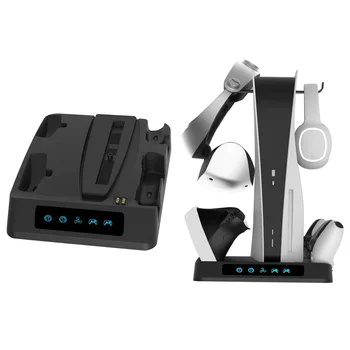 для контроллеров PS VR2/PS5 Зарядка с подсветкой дисплея Храните гарнитуру и наушники для консоли PS5 на многофункциональной подставке для охлаждения