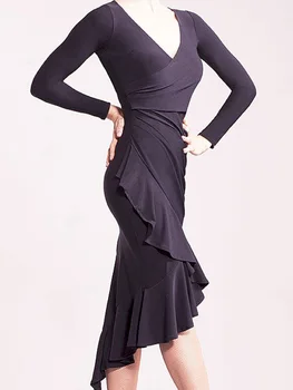 Женское платье для латиноамериканских танцев, юбка для занятий танцами Самба, одежда для танцев Чача, тренировочная одежда, Черные Высококачественные Трико MSD097
