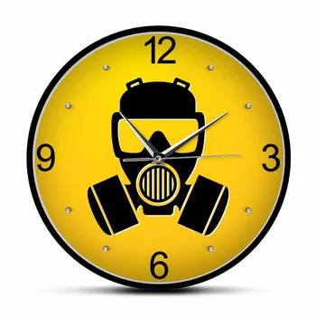 ИСПОЛЬЗУЙТЕ ПРОТИВОГАЗ Современный Дизайн Опасный Символ Настенные Часы Радиоактивное Настенное Искусство Офисный Декор Часы Часы Токсичный Предупреждающий знак опасности