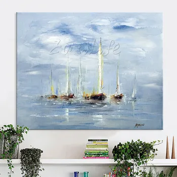 Картина на холсте ручной мастихином лодка, узорная живопись, Настенные панно для гостиной, домашний декор, художественная картина на холсте