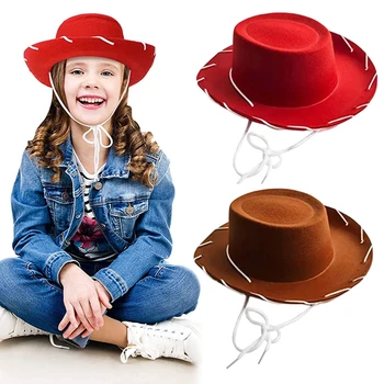 Ковбойская шляпа в западном стиле, войлочная коричнево-красная ковбойская шляпа, регулируемая для ролевых игр на Хэллоуин, тематические костюмы для вечеринок для мальчиков и девочек