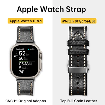 Кожаный ремешок ручной работы для Apple Watch Ultra 49 мм 45 мм 44 мм 41 мм, ремешки для Apple Watch 8 7 6 SE, Аксессуары Hermès, браслеты