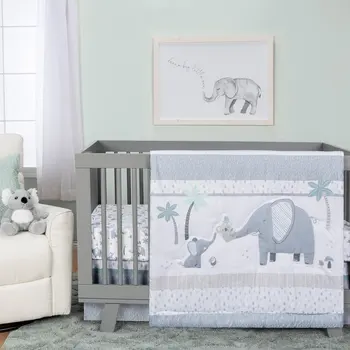 Комплект постельного белья для детской кроватки Ellie & Friends серого, темно-серого и синего цветов из 4 предметов. Одеяло с наполнителем из 100% полиэстера