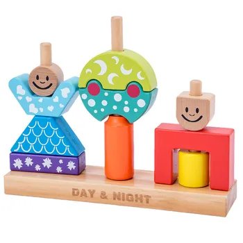 Конструкторы для дня и ночи Монтессори, креативные деревянные игрушки для раннего развития, Игры для взаимодействия родителей и детей, Строительный блок в форме