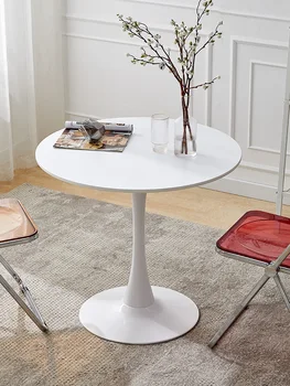 Круглый стол, повседневный стол для переговоров в белом тюльпане, обеденный стол в магазине кофе с молоком, балкон в скандинавском стиле, круглый стол и стулья