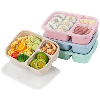 Ланч-бокс Bento из 4 упаковок, Контейнеры для приготовления еды на 3 отделения, Ланч-бокс Для детей, Многоразовые Контейнеры Для хранения продуктов -Штабелируемые