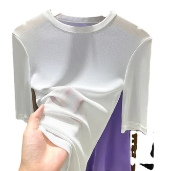 Летний женский солнцезащитный крем для гольфа 2023 года с длинными рукавами и ультратонкой рубашкой из ледяного шелка и водолазкой с круглым вырезом