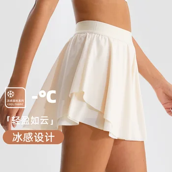 Летняя теннисная юбка, быстросохнущие спортивные шорты, Женские крутые Поддельные штаны для йоги из двух частей, Легкая юбка для фитнеса