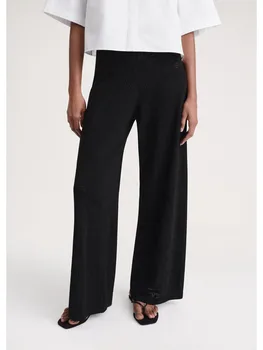Лето 2023, женские длинные брюки с вырезами, тонкая эластичная талия, однотонные Свободные женские широкие брюки