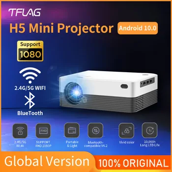 Мини-проектор TFlag H5 Android 10 WIFI Портативный Видеопроектор Smart TV 1280 *720 точек на дюйм для Домашнего Кинотеатра Поддержка Видео 1080P 4K