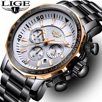 Модные брендовые мужские часы LIGE, хронограф, Полностью стальные Деловые кварцевые часы, Военные спортивные Водонепроницаемые часы, Мужские Relogio Masculino