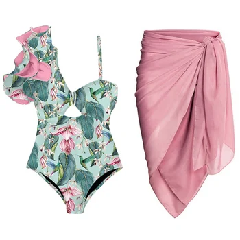 Модный цельный купальник-бикини с рюшами и пляжная одежда с глубоким v-образным вырезом, Праздничное пляжное платье, Летний купальный костюм, одежда для серфинга с открытой спиной