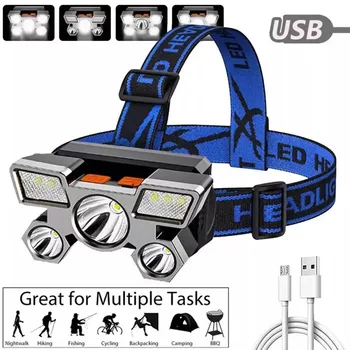 Мощный налобный фонарик, USB Перезаряжаемые фонари, Налобная лампа, водонепроницаемая для велосипеда, велоспорта, Кемпинга, рыбалки