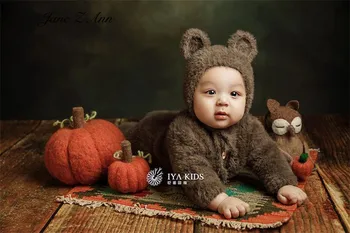 Новая одежда для фотосъемки, комбинезон из кораллового флиса с медвежонком для новорожденных, 6 месяцев, 100 дней, осенне-зимний комплект, костюм для фотосъемки младенцев