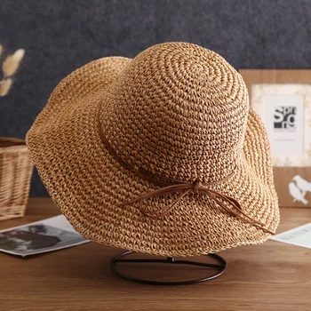 Новая шляпа, Женская летняя пляжная солнцезащитная шляпа, Соломенная тканая Универсальная шляпа для защиты от солнца и козырька, соломенная шляпа с большой складкой