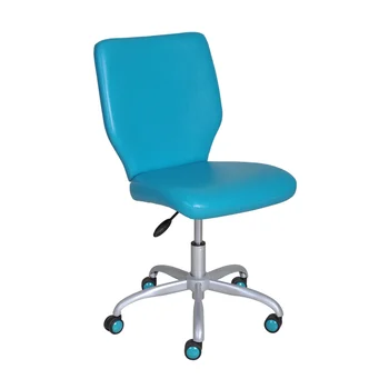 Офисное кресло Mainstays со средней спинкой и роликами соответствующего цвета, Офисное кресло из искусственной кожи бирюзового цвета с откидной спинкой, офисная мебель