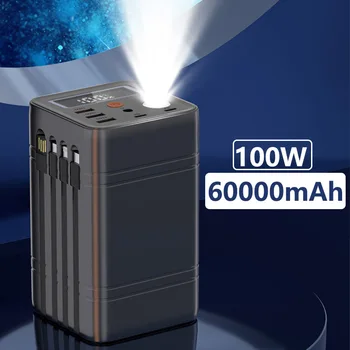 Портативная электростанция 60000mAh 100W Внешний аккумулятор USB Type C Быстрая зарядка Power Bank Кемпинг для ноутбука iPhone Huawei