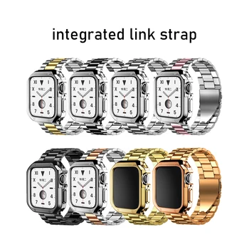ремешок из нержавеющей стали для Apple watch band 44 мм 45 мм 42 мм 41 мм 40 44 Защитный чехол + металлический браслет iwatch series 3 4 5 6 se 7 8