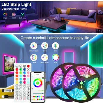 Светодиодная лента LED1-5m 10m 20m 30m Bluetooth для украшения спальни Неоновые огни Цветные светодиодные ленты 5050 Светодиодная лента RGB Подсветка телевизора