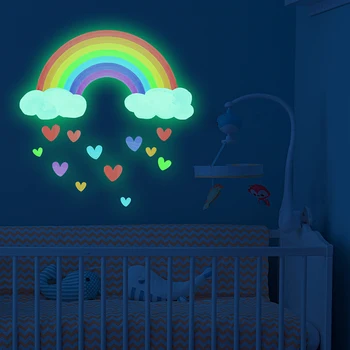 Светящиеся красочные наклейки на стену в форме радужного сердца, светящиеся в темноте, наклейки на стены Детской комнаты, потолок, Спальня, декоративный декор из ПВХ