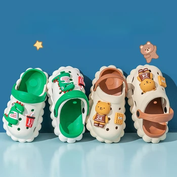 Тапочки Для детей, детская обувь для мальчиков и девочек, Милые сандалии с героями мультфильмов, Летняя домашняя Домашняя обувь с нескользящей мягкой подошвой с отверстиями