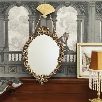 Туалетное зеркало в макраме, винтажное эстетическое Портативное антикварное дорожное зеркало, Крутое ручное украшение комнаты в общежитии, Maison Home Decor